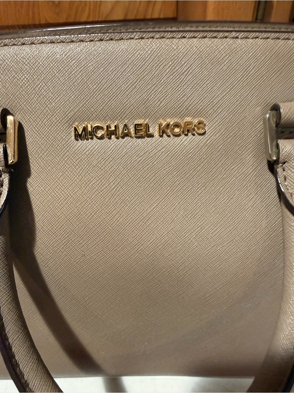 Michael Kors Taupe Saffiano Shoulder Bag with Gold Hardware